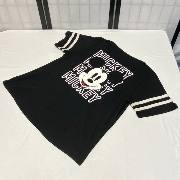 Short Stripe Sleeve V Neck Two Side Mickey Mouse Screen Print Tee Shirt Black 2X - Picture 11 of 13